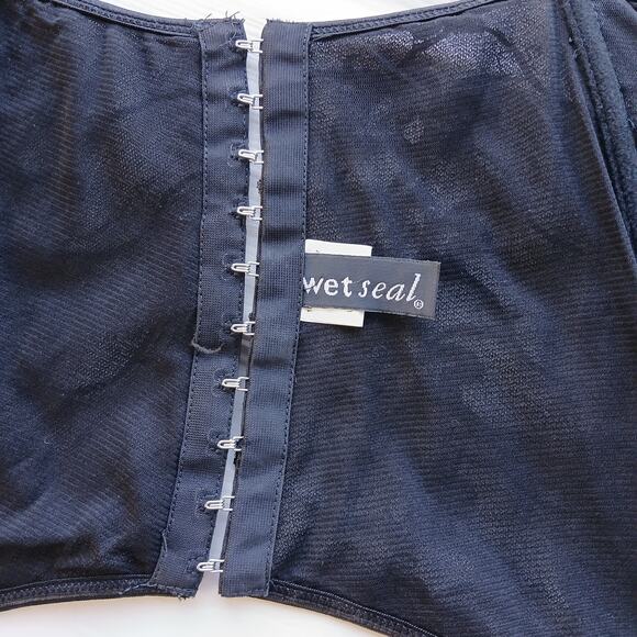 VTG Y2K Wet Seal Black Corset Juniors L missing lace front adjustable straps - Picture 6 of 16